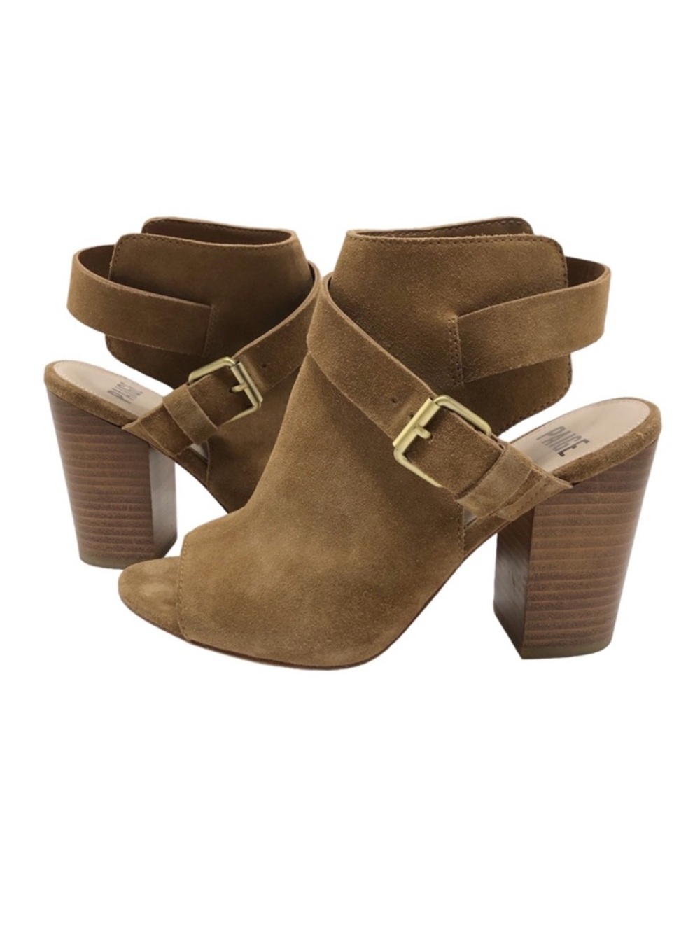 Paige | Tan Suede Mimi Peep Toe Block Heel Bootie Sandals Size 8